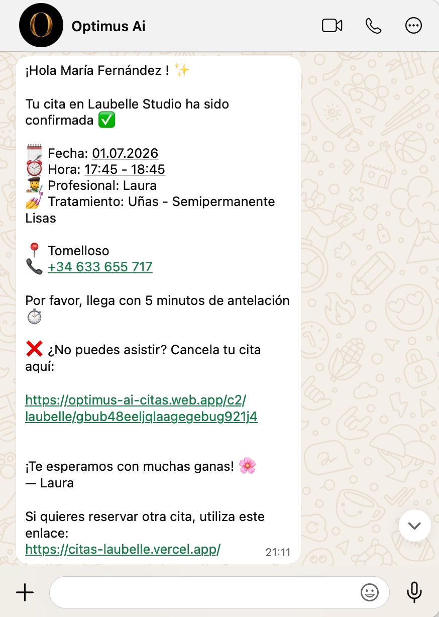 Chat real de WhatsApp con Optimus AI